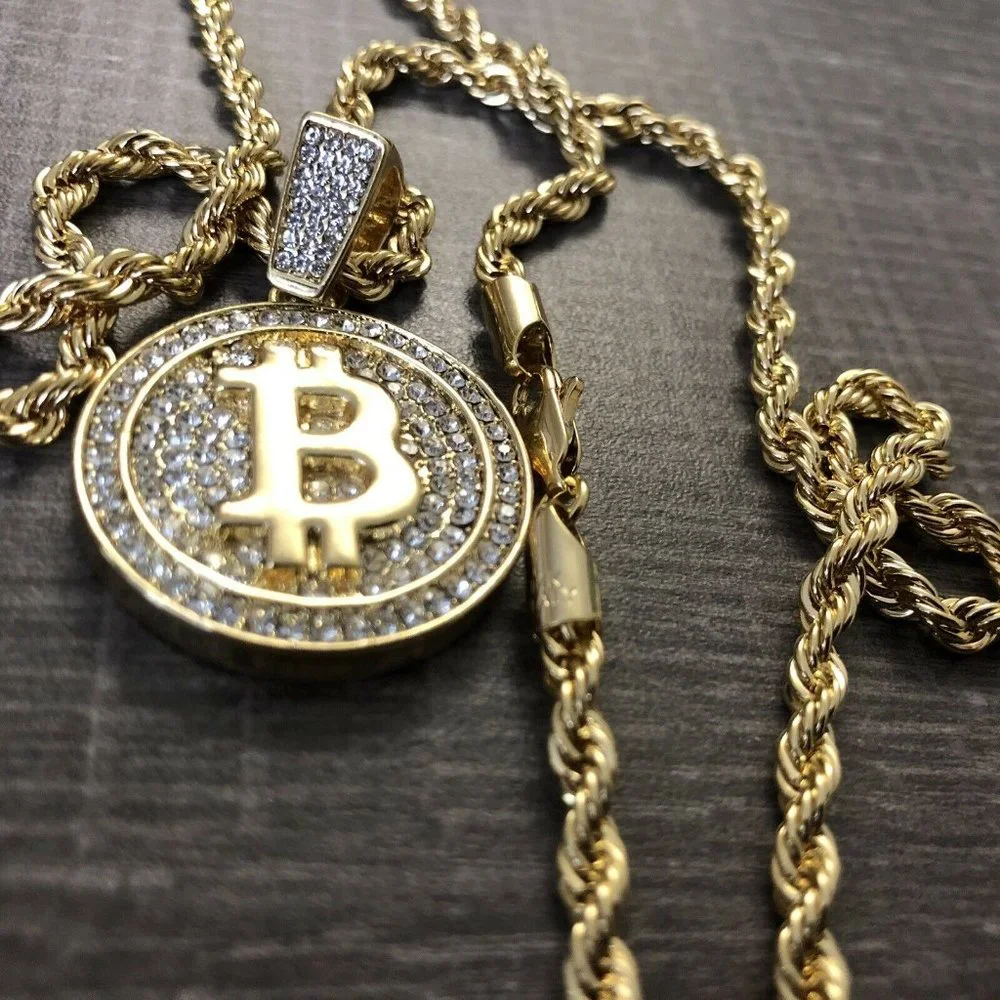 Bitcoin Pendant 14k Gold 24